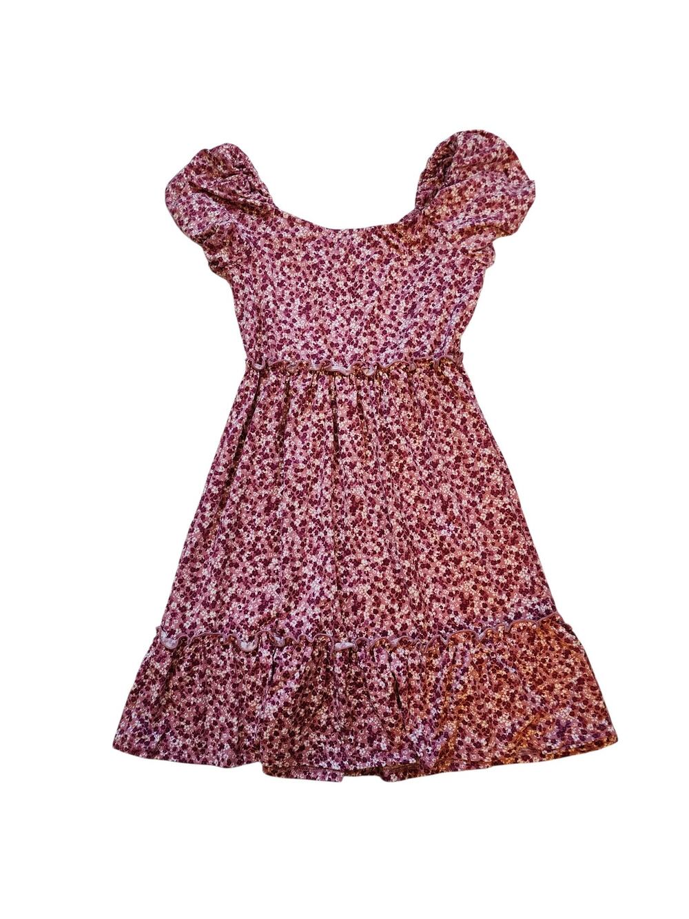 Trixxi Girl Girls High Waist Dress Size M Pink Floral Poof Sleeve Soft Stretch